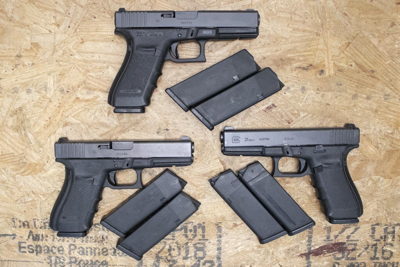 GLOCK 21 Gen4 45ACP Police Trade-In Pistols with Three Magazines